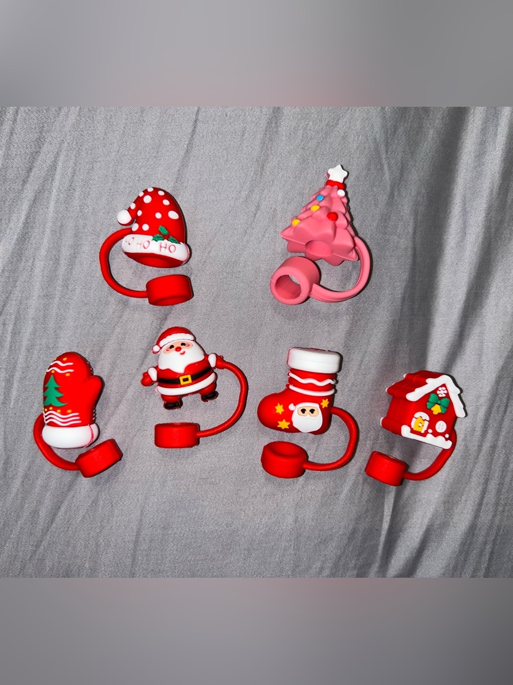 6 Brand New Christmas Themed Straw Toppers/ Covers